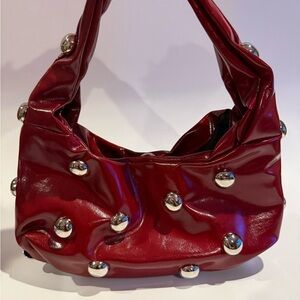 Red Studded Women's Shoulder Bag w/ Crossbody Strap